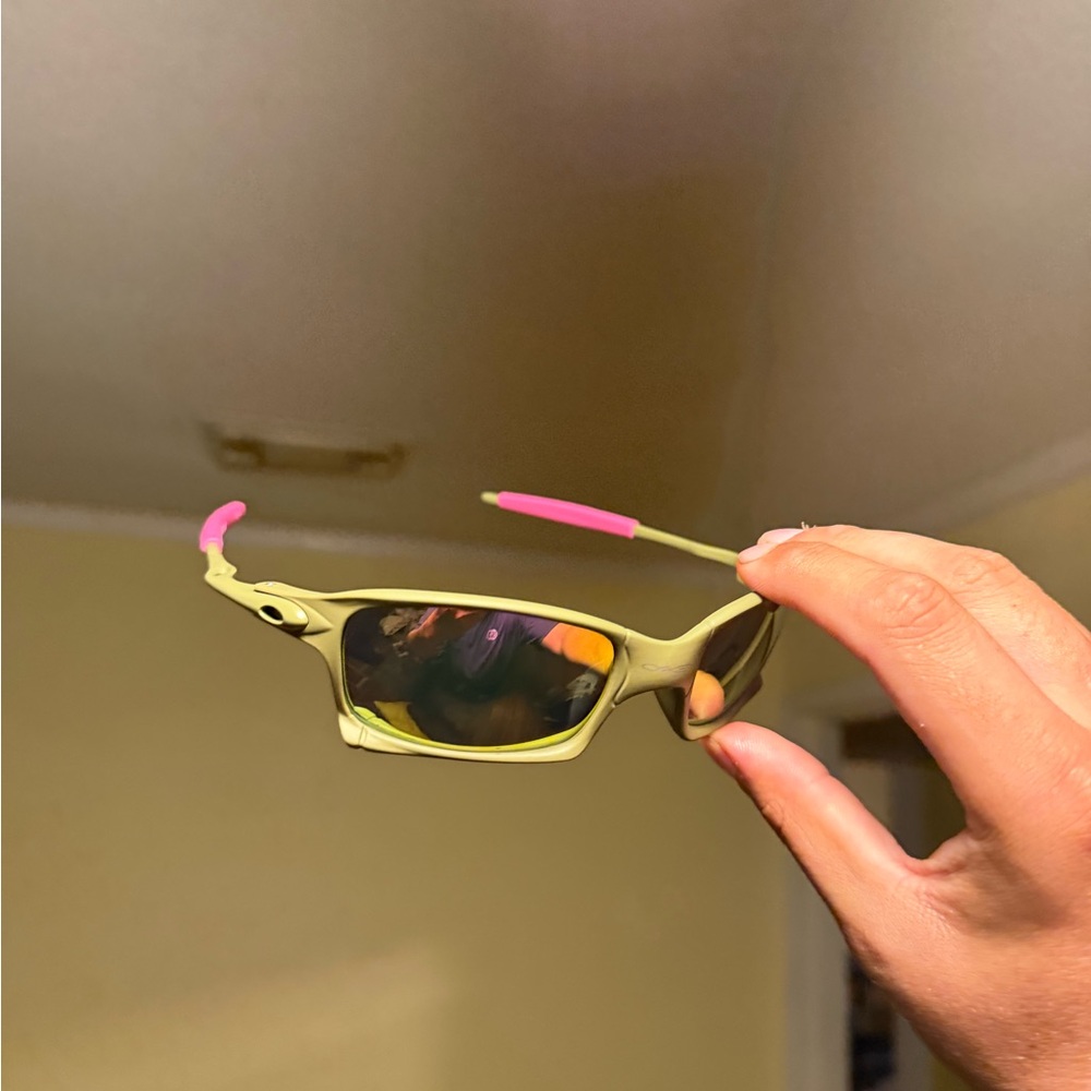 Olive Green Sport Sunglasses with Pink Temple Tips Oakleys
